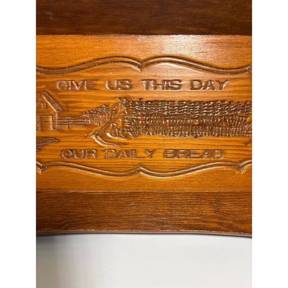 Handcrafted Wooden Serving Tray With Give Us This Day Our Daily Bread 19" Long - Picture 2 of 9